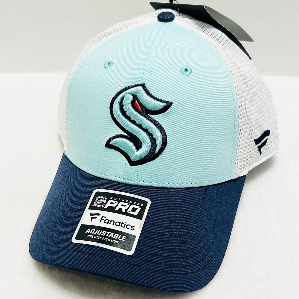 Fanatics Seattle Kraken Authentic Pro‎ Trucker Hat Cap Adjustable Snap Blue NHL